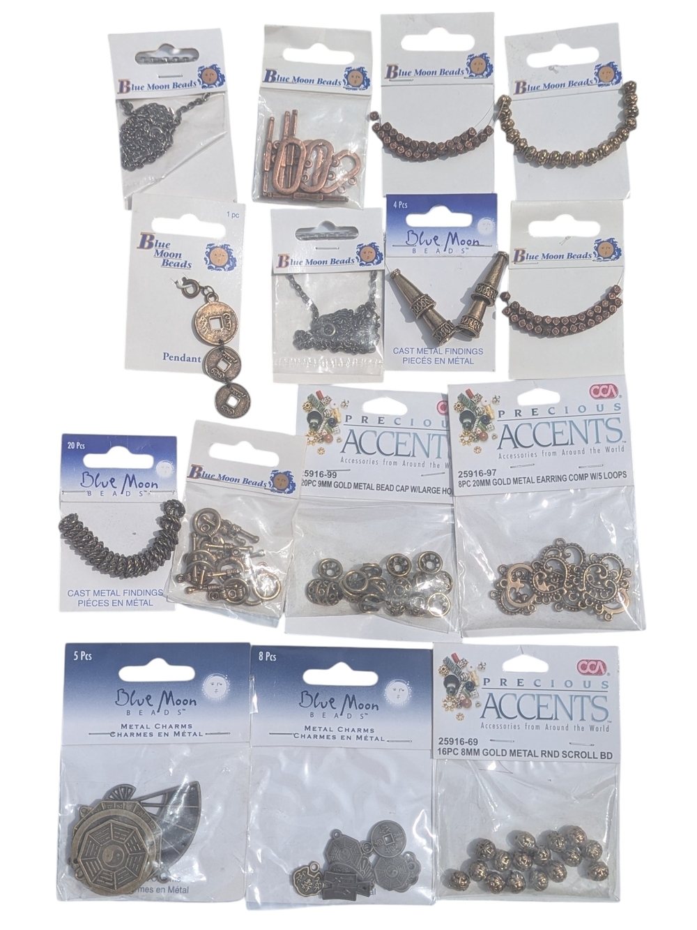 Lot Of 15 Packages Of Metal Jewelry Findings Blue Moon, Cousin